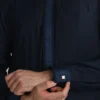 Men's Navy Blue Saudi Thobe with Textured Collar and Cuffs