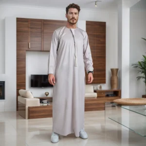 Men’s New Light Grey Silk Thobe Canada Silk Thobe Canada