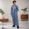 Mens Slate Blue Collarless Silk Thobe Canada Collarless Silk Thobe Canada
