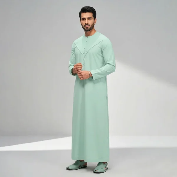 Omani Classic Mint Green Thobe For Mens
