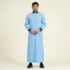 Modern Contrast Collar Ice Blue Mens Thobe Canada Ice Blue Mens Thobe Canada