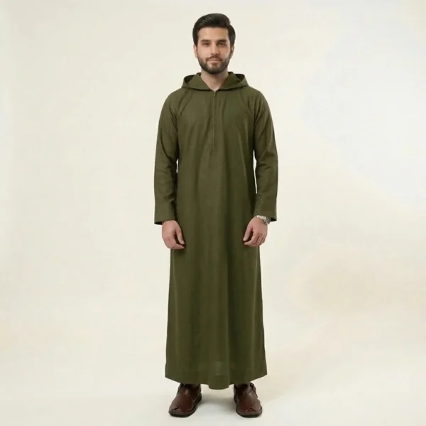 Modern Hooded Olive Green Thobes For Men Canada Olive Green Thobes For Men