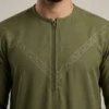 Modern V Yoke Zippered Olive Green Thobe CA Zippered Olive Green Thobe
