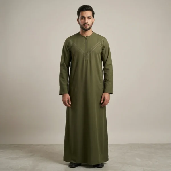 Modern V Yoke Zippered Olive Green Thobe Canada Zippered Olive Green Thobe