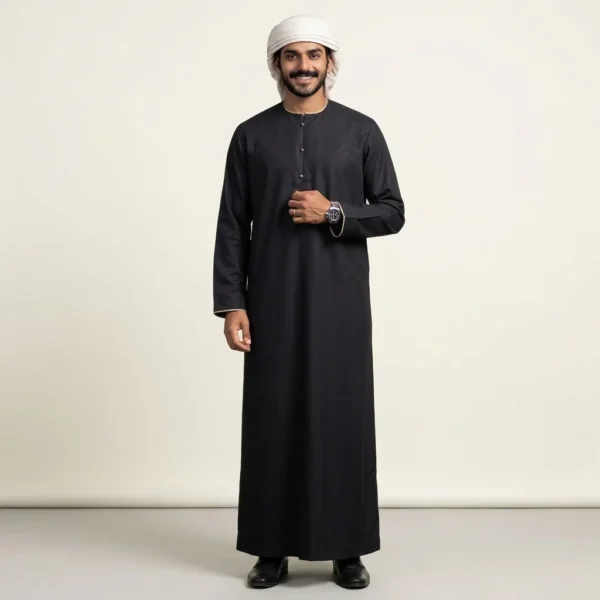 Black with Gold Piping Thobe For Men