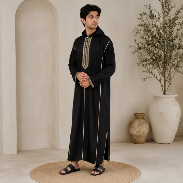 Moroccan Black and Gold Djellaba For Men
