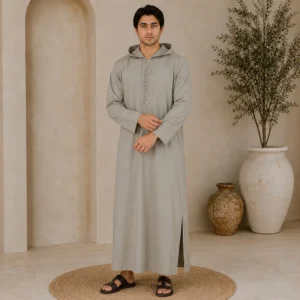 Moroccan Elegant Light Grey Djellaba for Men CA Grey Djellaba for Men