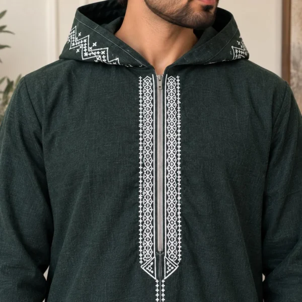 Moroccan Forest Green Men’s Wool Hooded Djellaba