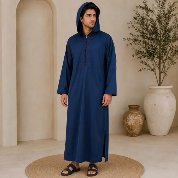 Moroccan Navy Blue Designer Djellaba For Men CA Moroccan Navy Blue Designer Djellaba For Men