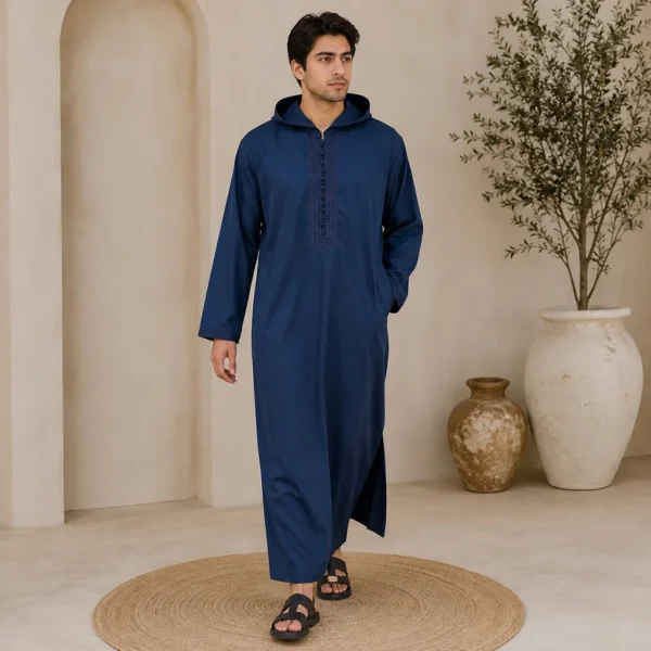 Moroccan Navy Blue Designer Djellaba For Men Canada Designer Djellaba For Men