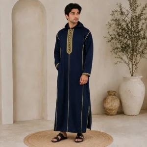 Moroccan Stylish Navy Blue Djellaba with Hood CA Blue Djellaba with Hood
