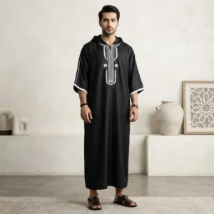 New Style Black Hooded Mens Moroccan Thobes CA Hooded Mens Moroccan Thobes CA