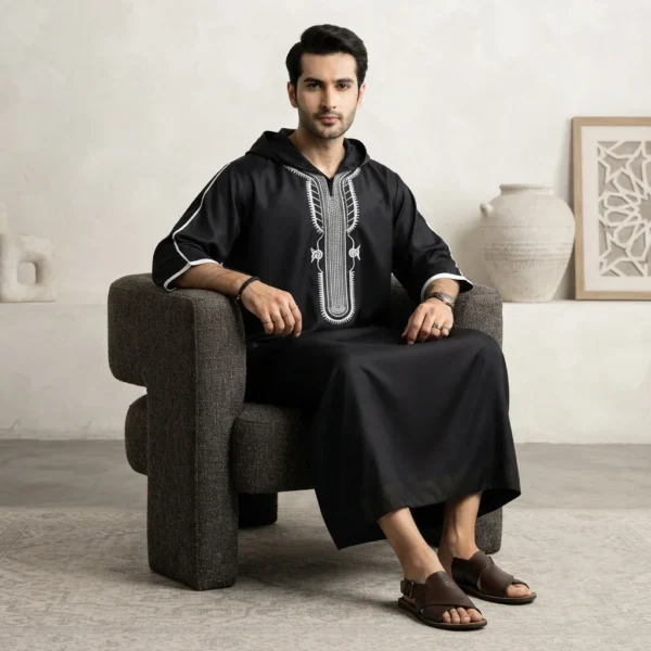 New Style Black Hooded Mens Moroccan Thobes