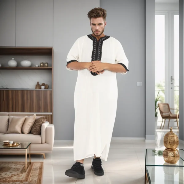 Off White Embroidered Moroccan Thobe Men Canada Embroidered Moroccan Thobe Men Canada