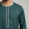 Embroidered Dark Teal with White Trim Thobe