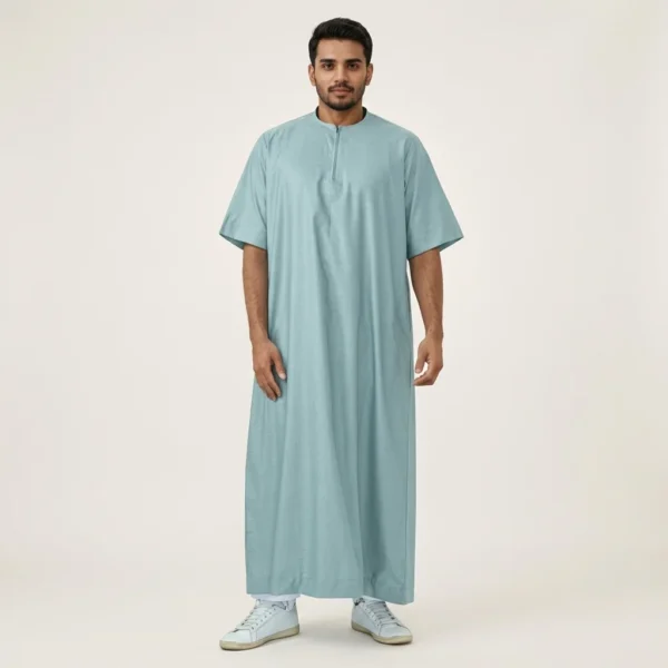 Omani Men's Seafoam Green Half Sleeve Summer Thobe