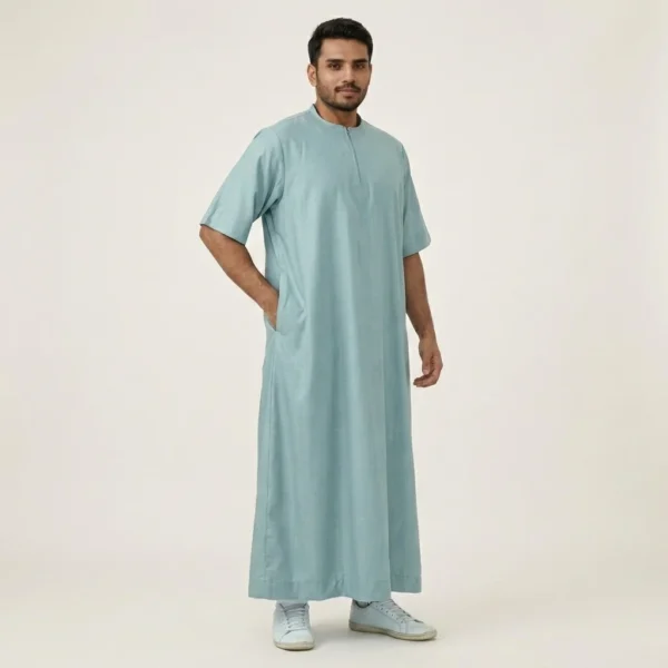 Omani Men's Seafoam Green Half Sleeve Summer Thobe