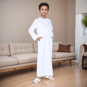 Pure White Embroidered Kids Thobe