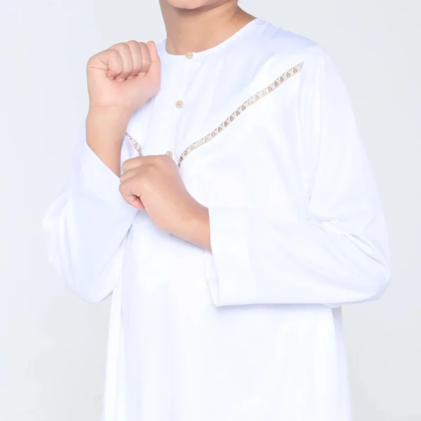 Omani Pure White Embroidered Kids Thobe