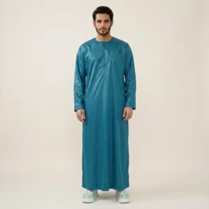 Omani Style Bright Peacock Blue Men's Formal Thobe CA Blue Men's Formal Thobe