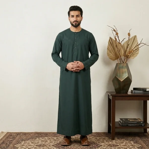 Omani Style Dark Green Traditional Men's Thobe CA Dark Green Traditional Men's Thobe