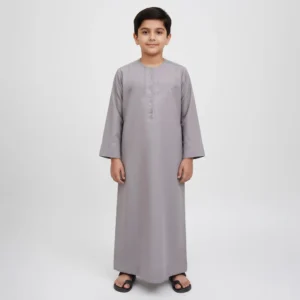 Omani Style Kids Ash Grey Collarless Thobe CA Omani Style Kids Ash Grey Collarless Thobe