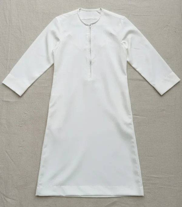 Omani Style Kids Classic White Zipper Jubbah For Boys
