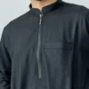 Plain Zip Collar Style Men’s Black Thobe