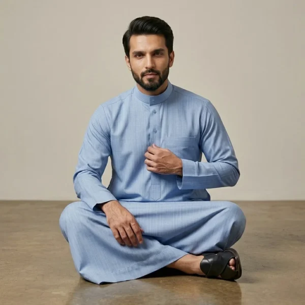 Sky Blue Men's Cashmere Wool Thobe