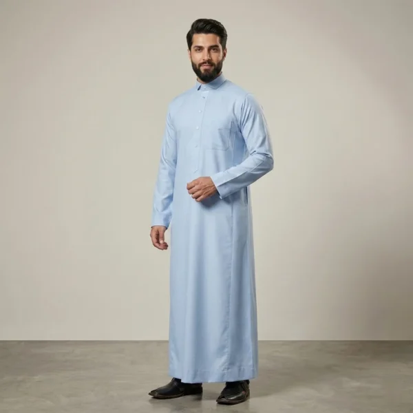 Sky Blue Saudi Cashmere Wool Thobe For Men Canada Sky Blue Saudi Cashmere Wool Thobe For Men