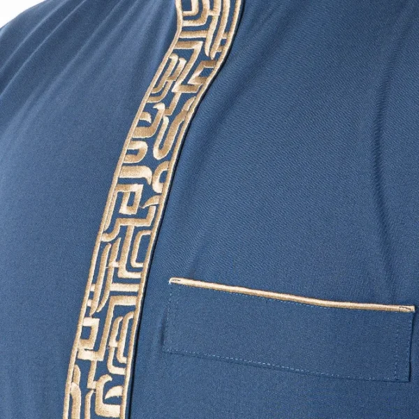 Slate Blue Kashmiri Style Embroidered Men's Thobes CA Slate Blue Kashmiri Style Embroidered Men's Thobe