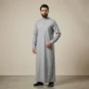 Textured Light Grey Cashmere Wool Thobe For Mens CA Textured Light Grey Cashmere Wool Thobe For Mens