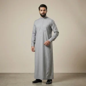 Textured Light Grey Cashmere Wool Thobe For Mens CA Textured Light Grey Cashmere Wool Thobe For Mens