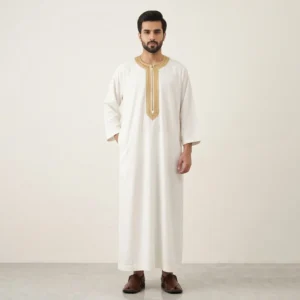 Traditional Embroidered White and Gold Moroccan Thobes Men CA Moroccan Thobes Men CA