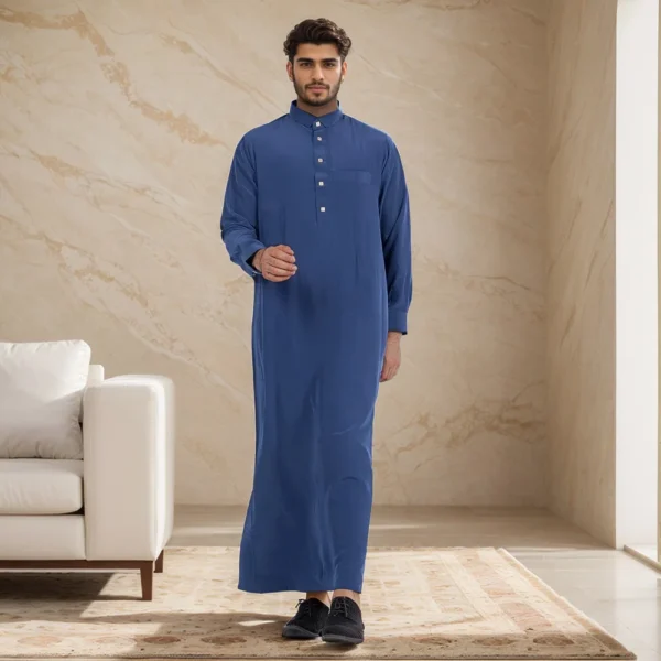 Traditional Ocean Blue Saudi Thobe For Men's CA Blue Saudi Thobe For Men's