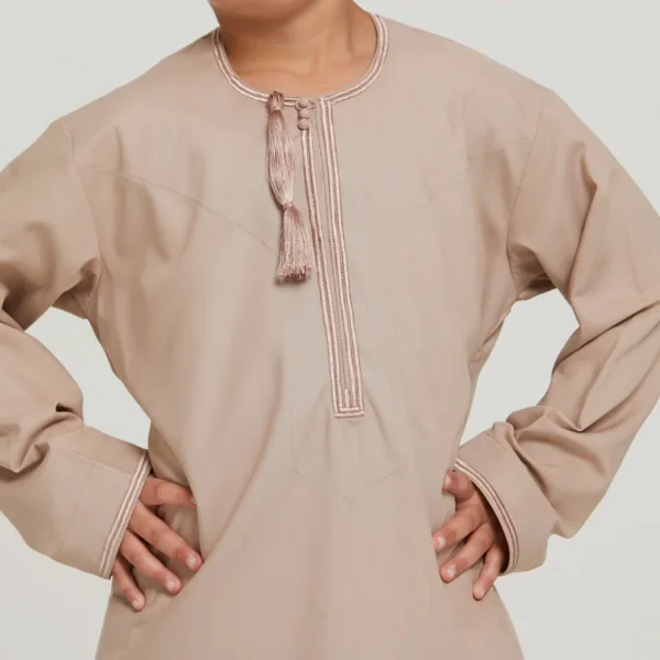Traditional Omani Kids Camel Tan Thobe For Boyss CA Kids Camel Tan Thobe