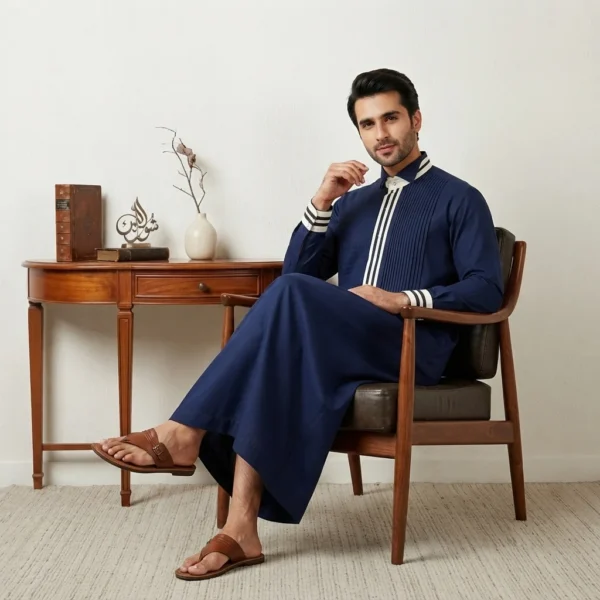 Tuxedo Style Navy Blue Thobe For Mens