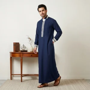 Tuxedo Style Navy Blue Thobe For Mens