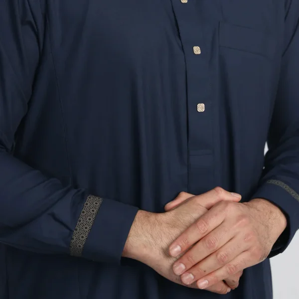 Two Tone Geometric Collar Navy Blue Saudi Thobes CA Navy Blue Saudi Thobe