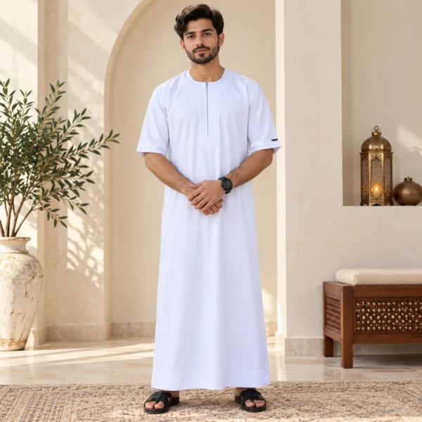 White Short Sleeve Modern Saudi Arabia Thobe Canada