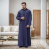 Zippered Pocket Navy Blue Hooded Thobe For Men CA Blue Hooded Thobe For Men